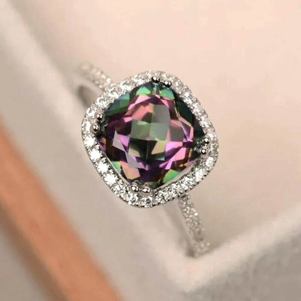 New Gorgeous 925 Silver Mystic Topaz & White Sapphire Ring